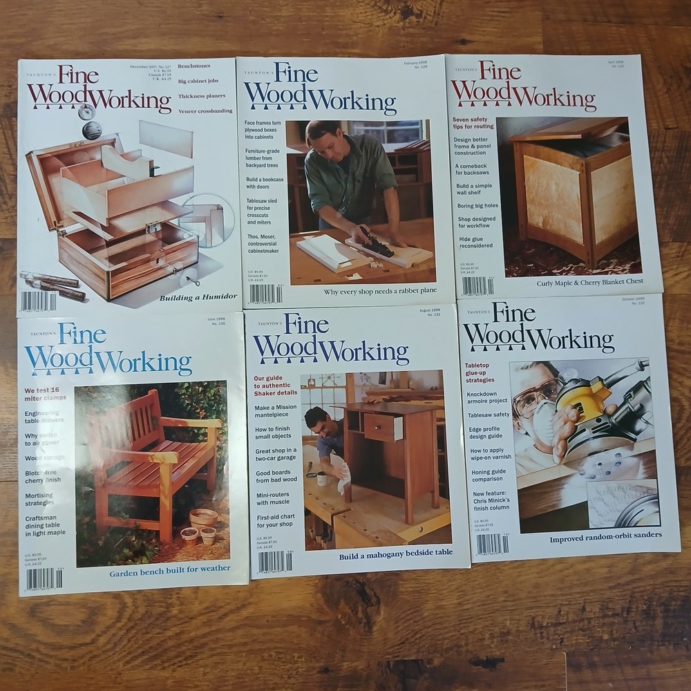Lot Of 6 "Fine Woodworking" Magazines Issues (#127-132) 1997-1998 Vintage